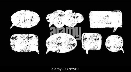 Handgezeichnetes Kreide-Sprechblasen-Vektorset. Textur-Doodle-Comic-Ballon-Set, weiße Buntstift-Wolkenbotschaft. Sprechen Sie ein Zeichen. Dialogkommunikationsrahmen Stock Vektor