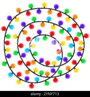 Girlande mit mehrfarbigen Glühbirnen auf weißem Hintergrund. Vektorabbildung. Stock Vektor