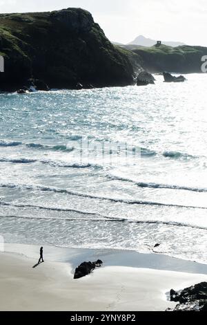 Traeth Llyfn Strand und Klippen am Pembrokeshire Coast Path in der Nähe von Porthgain, Pembrokeshire, Wales. S.W. Richtung Abereiddi Tower Stockfoto