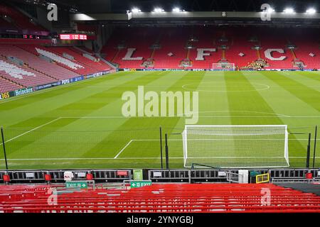 Liverpool, Großbritannien. November 2024. Anfield Stadion Ansicht während des Spiels der UEFA Champions League, DATE 5, zwischen Liverpool FC und Real Madrid, spielte am 27. November 2024 im Anfield Stadium in Liverpool, England. (Foto: Bagu Blanco/PRESSINPHOTO) Credit: PRESSINPHOTO SPORTS AGENCY/Alamy Live News Stockfoto