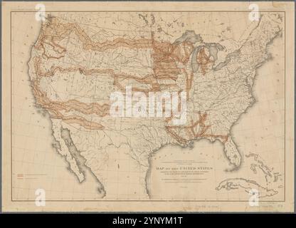 Karte der Vereinigten Staaten mit den Landzuschüssen des Staates für den Bau von Eisenbahnstrecken und Waggonstraßen 1878 durch den Geographical and Geological Survey of the Rocky Mountain Region (U.S.) Stockfoto