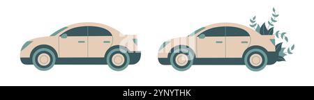 Dieses Vektor-Flachbild zeigt zwei Autos in einem minimalistischen Stil. Stock Vektor