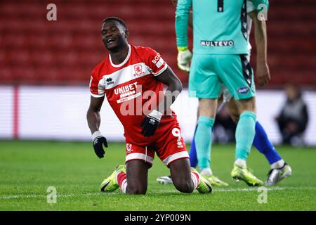 Emmanuel Latte Lath reagiert auf das Spiel der Sky Bet Championship im Riverside Stadium in Middlesbrough. Bilddatum: Mittwoch, 27. November 2024. Stockfoto