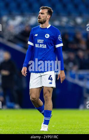 Cardiff, Großbritannien. November 2024. Dimitris Goutas von Cardiff City in Aktion. EFL Skybet Championship Match, Cardiff City gegen Queens Park Rangers im Cardiff City Stadium in Cardiff, Wales am Mittwoch, den 27. November 2024. Dieses Bild darf nur für redaktionelle Zwecke verwendet werden. Nur redaktionelle Verwendung, Bild von Lewis Mitchell/Andrew Orchard Sportfotografie/Alamy Live News Credit: Andrew Orchard Sportfotografie/Alamy Live News Stockfoto