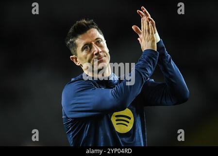 Barcelona, Barcelona, Spanien. November 2024. Robert LEWANDOWSKI aus Barcelona während des Spiels der UEFA Champions League, League Phase MD5 zwischen dem FC Barcelona und Stade Brestois (Brest) bei Estadi Olimpic Lluis Companys am 26. November 2024 in Barcelona. (Kreditbild: © Matthieu Mirville/ZUMA Press Wire) NUR REDAKTIONELLE VERWENDUNG! Nicht für kommerzielle ZWECKE! Stockfoto