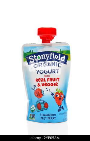 IRVINE, KALIFORNIEN - 27. November 2024: Ein Stonyfield Bio-Joghurt-Beutel für Kleinkinder. Stockfoto