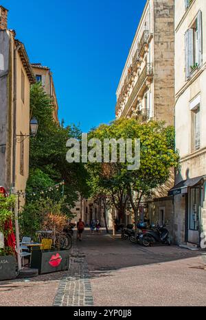 Gebäude in der Rue du Plan d'Agde in Montpellier, Frankreich Stockfoto