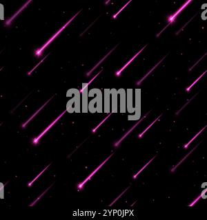 Meteoritenregen nahtloses Muster, Sternenaufnahmen im Hintergrund. Helle, streifenende Lichter, die vom Himmel fallen. Stock Vektor