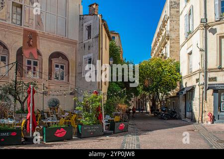 Gebäude in der Rue du Plan d'Agde in Montpellier, Frankreich Stockfoto