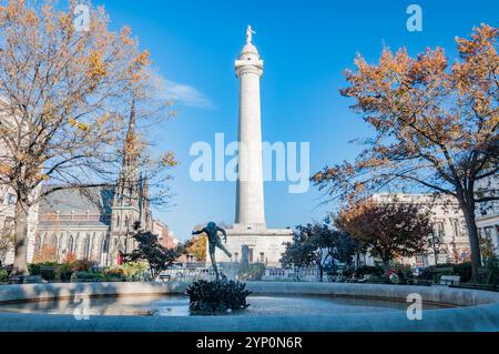 Ein Herbstabend in Mount Vernon, Baltimore MD USA Stockfoto