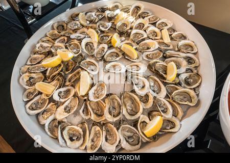 Austern auf dem Halbschalen-Buffet Stockfoto