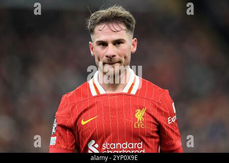 Anfield, Liverpool, Merseyside, Großbritannien. November 2024. Champions League Football, Liverpool gegen Real Madrid; Alexis MacAllister von Liverpool Credit: Action Plus Sports/Alamy Live News Stockfoto