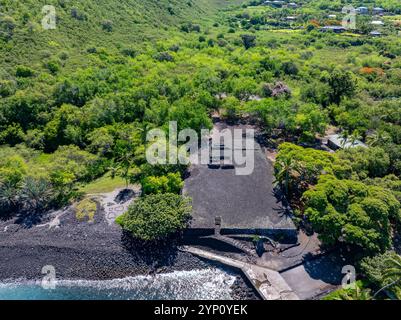 Hikiau Heiau, Kealakekua Bay, Captain Cook, Hawaii Island Stockfoto