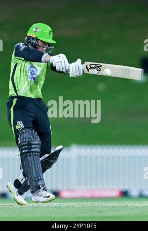 Sydney, Australien. November 2024. Phoebe Litchfield von Sydney Thunder wurde im Drummoyne Oval im Spiel der Women's Big Bash League „The Knockout“ zwischen Sydney Thunder und Hobart Hurricanes gezeigt. Sydney Thunder gewann das Spiel der Women's Big Bash League „The Knockout“ gegen Hobart Hurricanes mit 6 Wickets (6 Bälle übrig). Hobart Hurricanes: 126/6 (20 Overs), Sydney Donner: 129/4 (19 Overs). Quelle: SOPA Images Limited/Alamy Live News Stockfoto