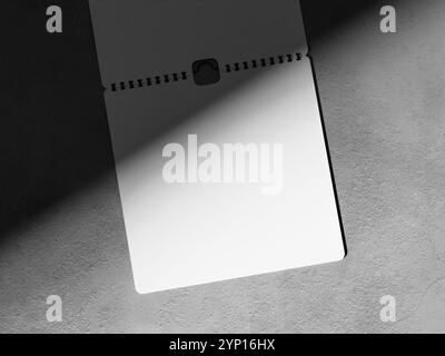 Weißes leeres Flay Lay-Kalender-3D-Modell in realistischem Hintergrund mit Schatten Stockfoto