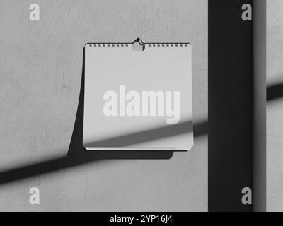 Weißes leeres 3D-Modell für hängenden Kalender in realistischer Wand Stockfoto