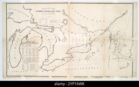 Karte der Vermont Central Rail Road und ihrer Verbindungen von Smith's Karte der Vereinigten Staaten 1844 Stockfoto