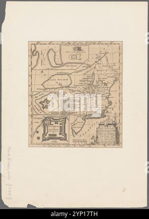 Eine Karte von New England & YE Country angrenzend: Erstreckt sich nordwärts bis Quebec, und westwärts bis Niagara, am Lake Ontario; zeigt General Shirley und General Johnson's Routen und viele Orte, die auf anderen Karten fehlen 1755 Stockfoto