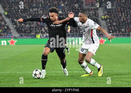 Dan Ndoye (Bologna FC) im Spiel beim Spiel Bologna FC gegen LOSC Lille, UEFA Champions League in Bologna, Italien, 27. November 2024 Stockfoto