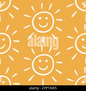 Kinder Zeichnen Sonnengesichter Nahtloses Muster Hintergrund Stock Vektor