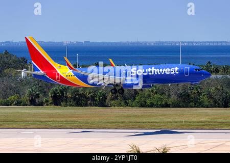 Tampa, USA - 17. Oktober 2024: Boeing 737-800 von Southwest Airlines am Flughafen Tampa in den USA. Stockfoto