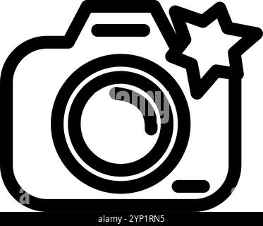 Kamera mit Blitzlicht – Symbol für saubere und moderne Fotografie und Videographie. Stock Vektor