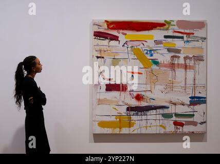 Thaddaeus Ropac, London, Großbritannien. November 2024. Joan Snyder: Body & Soul (28. November 2024-2, Februar 2025), eine Einzelausstellung des abstrakten Werkes des amerikanischen Künstlers. Joan Snyder (* 1940) ist ein MacArthur Fellow, ein Guggenheim Fellow und ein National Endowment for the Arts Fellow. Bild: Joan Snyder. Ein Brief an meine weiblichen Freunde, 1972. Quelle: Malcolm Park/Alamy Live News Stockfoto