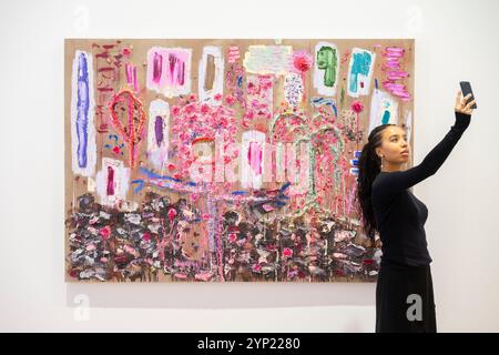 Thaddaeus Ropac, London, Großbritannien. November 2024. Joan Snyder: Body & Soul (28. November 2024-2, Februar 2025), eine Einzelausstellung des abstrakten Werkes des amerikanischen Künstlers. Joan Snyder (* 1940) ist ein MacArthur Fellow, ein Guggenheim Fellow und ein National Endowment for the Arts Fellow. Bild: Joan Snyder. Selfie, 2024. Quelle: Malcolm Park/Alamy Live News Stockfoto