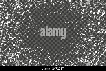 Schneefall und fallende Schneeflocken auf dunklem transparentem Hintergrund. Weiße Schneeflocken und Weihnachtsschnee. Vektorabbildung Stock Vektor