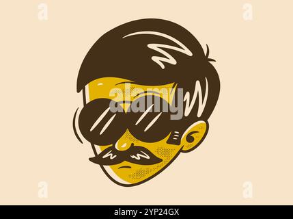 Mann mit Schnurrbart-Illustration-Design-Charakter im Retro-Stil Stock Vektor