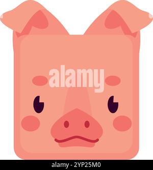 Symbol mit quadratischem Kopf für Schwein. Tierbabygesicht isoliert auf weißem Hintergrund Stock Vektor
