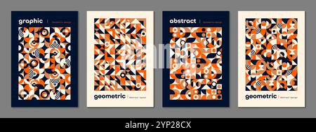 Abstrakte moderne geometrische Bauhaus-Plakatvorlagen. Werbebroschüre für Veranstaltungen Vektorseite mit Bauhaus-Muster. Retro-Poster oder Banner-Vorlagen für Unternehmensidentitäten mit abstrakten geometrischen Formen Stock Vektor