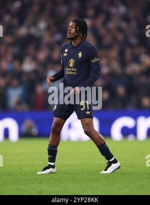 Birmingham, Großbritannien. November 2024. Samuel Mbangula von Juventus während des Spiels Aston Villa FC gegen Juventus FC UEFA Champions League Runde 1 in Villa Park, Birmingham, England, Großbritannien am 27. November 2024 Credit: Every Second Media/Alamy Live News Stockfoto