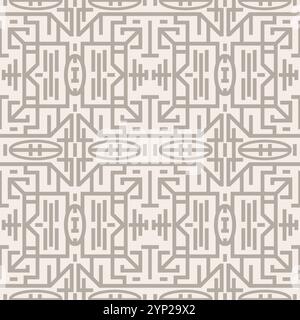 Geometrische Chinoiserie nahtlose Vektormuster neutraler Hintergrund. Abstraktes orientalisches Motiv endloses Geo-Design. Symmetrischer Hintergrund im Duotone Stock Vektor