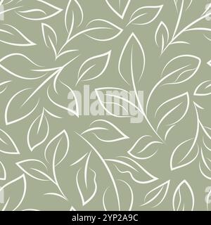 Die einfache moderne Mitte des Jahrhunderts hinterlässt einen nahtlosen Hintergrund. Eleganter handgezeichneter Pinselstil entspannte Laubkulisse im minimalistischen linearen Stil Stock Vektor