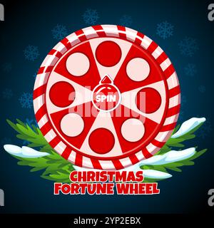 Glücksrad Weihnachten oder Bonbons in roter Farbe. Weihnachten UI tägliches Drehrad und Pfeilziel für 2D-Spiele Stock Vektor