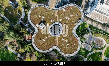 Luftaufnahme der Matthildenhöhe, UNESCO-Weltkulturerbe, Darmstadt, Hessen, Deutschland, Europa Stockfoto