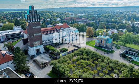 Luftaufnahme der Matthildenhöhe, UNESCO-Weltkulturerbe, Darmstadt, Hessen, Deutschland, Europa Stockfoto