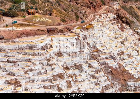 Salinen von Maras, Salinas de Maras, Cuzco Region, Peru, Südamerika Stockfoto