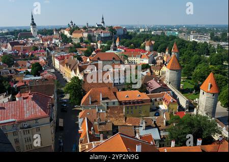 Die Altstadt vom Turm der St. Olav'Kirche, UNESCO-Weltkulturerbe, Tallinn, Estland, Europa Stockfoto