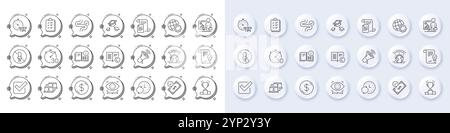 Akzeptierte Zahlung, Gewächshaus und Dokumente Zeilensymbole. Für Web-App drucken. Zeilensymbole. Vektor Stock Vektor