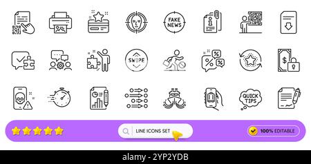 Rabatte für Chat, Business Skill und angehängte Infozeilen-Symbole für Web-App. Piktogramsymbol. Zeilensymbole. Vektor Stock Vektor