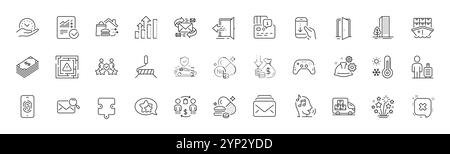 Überernährungspillen, Wetterthermometer und Symbole für Voicemail-Leitungen. Für Web-App drucken. Zeilensymbole. Vektor Stock Vektor