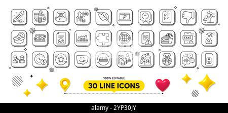 Schwieriger Stress, Hundewettbewerb und medizinische Reinigungslinie Icons Pack. Für Web-App. 3D-Designelemente. Vektor Stock Vektor