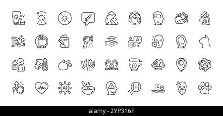 Gesicht abgelehnt, psychische Gesundheit und Impfpass Linie Symbole Pack. Für Web-App. Zeilensymbole. Vektor Stock Vektor