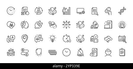 Symbolpaket für RAM, Timer und Jod-Minerallinie. Für Web-App. Zeilensymbole. Vektor Stock Vektor