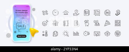 Stresssymbole, Zeitmanagement und Liniensymbole für die Web-App. Piktogramsymbol. Bildschirm „Phone Mockup Gradient“. Vektor Stock Vektor