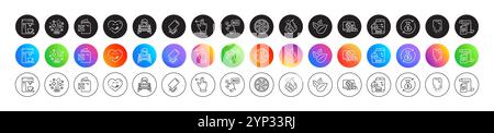 Symbole für „Hot Loan“, „Food Order“ und „Change Money Line“. Für Web-App drucken. Runde Symbolschaltflächen. Vektor Stock Vektor
