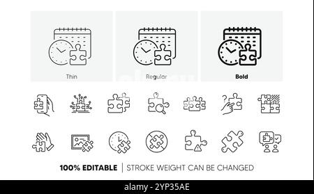 Symbole für Puzzle-Linien. Puzzle Challenge, Geschäftsstrategie, Puzzle Pieces Icons. Lösung, Entscheidung oder Lösung Problem Vektor Stock Vektor