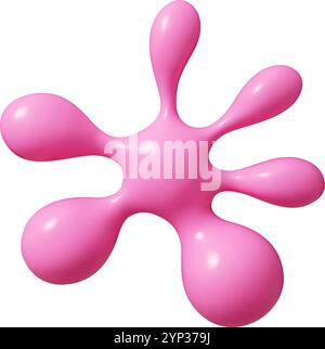 Leuchtend rosa Flüssigkeitstropfen – spritzend wie ein Fleck mit glatten abgerundeten Kanten. Abstrakter 3D-Vektor Stock Vektor